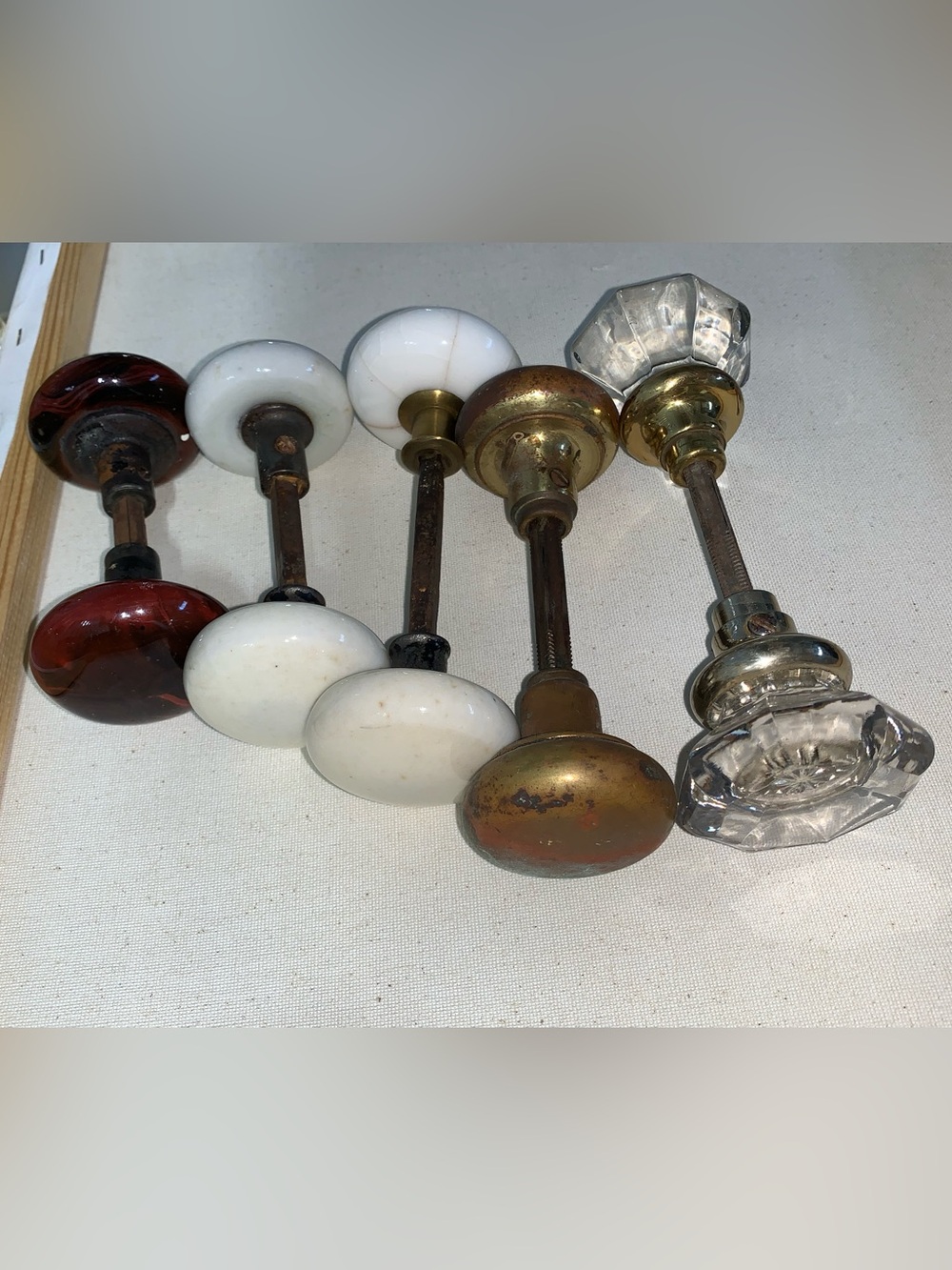 Vtg. Antique Door Knobs Collection Brown Marble Swirl Tiger Eye Porcelain